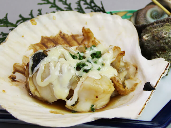 ホタテの貝焼き-民宿 ニュー白坂の夕食